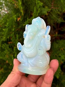 Opalite Ganesha <b>Statue</b> | 4 Inch Hand Carved Ganesh Idol | Crystal Hindu Deity for Temple & Spiritual Decor - Product Image 3