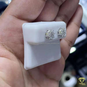 Classique De Luxe Unisexe Fine Boucles D'oreilles Iced Lab Grown Cluster Goujons Élégant Pave Diamant Bling Boucles D'oreilles En Argent Sterling Goujons - Product Image 3