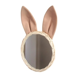 <b>Round</b> Rattan Wall Mirror With Red Rabbit Ears Bohemian Decorative Handmade <b>Frame</b> For Easter Kids Room - Product Image 6