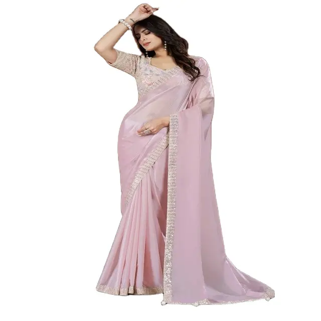 Новейшая модная свадебная одежда, сшитое атласное шелковое Креповое сари с тяжелой вышитой блузкой | Индийское сари, оптовый продавец из Индии