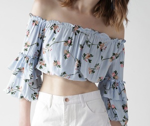 Blouse à imprimé floral d'automne ODM 2026 pour femmes, grande taille, col en V, manches longues, style bohème, crop top avec décoration à motifs - Product Image 6