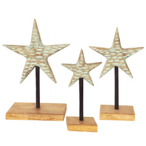 Escultura de Estrella de Madera Blanqueada Hecha a Mano con Acabado Verde Menta, Decoración Rústica para el Hogar Estilo Granja |   Venta al por Mayor OEM - Product Image 3