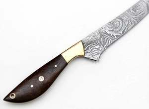 Cuchillo de hoja fija de acero de Damasco hecho a mano con mango de palisandro, bolster de latón y mosaico de pasadores - Cuchillo de cocina DIY OEM - Product Image 4