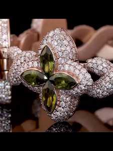 Green Peridot Clover Bracelet Wholesale VVS Moissanite 925 <b>Silver</b> 10K 14K Rose Gold <b>Men</b> Luxury With Emerald Accents Round cut - Product Image 2