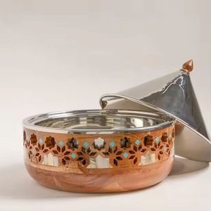 Luxury Gold Metal Serving Bowl with Lid Decorative Dry Fruit Candy Storage Container Snack Serving Dish <b>Table</b> Decor - Product Image 2