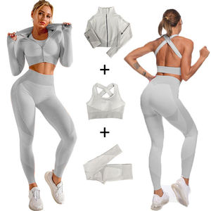 Conjunto Deportivo de 3 Piezas en Gris para Mujer, Ropa de Gimnasio, Conjunto de Yoga sin Costuras y Conjuntos de Entrenamiento - Product Image 2