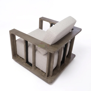 Silla Individual Bromo, Moderna, de Madera de Teca Sólida, para Jardín, Exterior, Sala de Estar, Apartamento, Tapicería Beige, Rellena de Espuma - Product Image 3