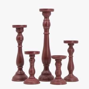 Elegant Wooden Candlestick Holder Set of 5 <b>Red</b> Cylindrical Home Decoration Durable Design At Cheap Price - Product Image 1