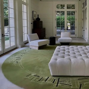 Tapis rond en laine verte fait main, tapis de sol circulaire design moderne, tapis artisanal tufté à la main, décoration d'intérieur, tapis de salon - Product Image 1