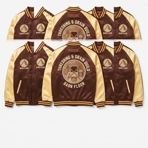 Wholesale Supplier Satin Souvenir Jacket Ochre Gold Off White Master Dyers Skein Embroidery Baseball Bomber <b>Coat</b> - Product Image 4