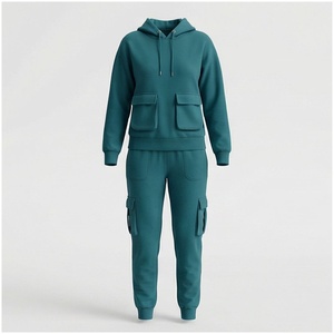 <b>Women</b> 100% Cotton Hooded Sweatshirt & <b>Jogger</b> Pants Set Solid Color Casual Tracksuit Autumn Full Sleeve Midweight <b>Fleece</b> Outfit - Product Image 1