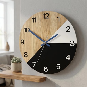 Horloge murale ronde en bois Art Déco avec motif abstrait et géométrique, silencieuse, mécanique, à piles, pour salon - Product Image 1