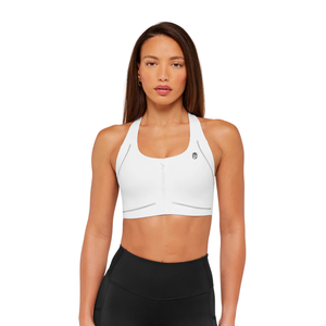 Sujetador deportivo de alto soporte para mujer con logo personalizado, de nailon y elastano, espalda cruzada, top de yoga de alto rendimiento, ropa de gimnasio y fitness, color blanco liso. - Product Image 1