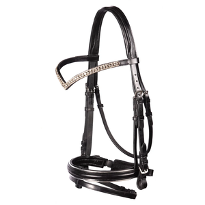 Brida de Cuero Patentado Personalizable de Alta Calidad con Diadema de Cristal de 3 Filas, Acolchado Ultra Suave y Hebillas de Acero Inoxidable - Modelo ADIBA OVERSEAS - Product Image 1