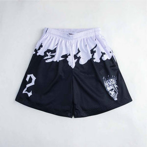 Men's Red Printed Knitted 100% Polyester Shorts Elastic Waist Casual Breathable Mesh Fabric with Bird and Sun Design Front Logo - Product Image 3