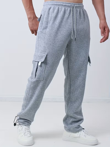 Men's Gray Lightweight Cargo Sweatpants Elastic Waist Drawstring Multiple Pockets Casual Jogger Pants OEM Service Summer - Product Image 5
