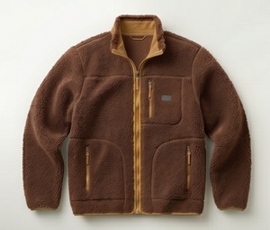 Chaqueta de Forro Polar Marrón para Hombre, con Cierre Completo, Estilo Casual para Invierno, Cuello Camisero, Forro Sherpa, Corte Regular, Resistente al Viento - Product Image 1