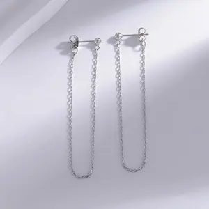 Серебряных биссерных цепь из звеньев с контрфорсом 925 серебро с длинной бахромой одной цепи шар серьги-гвоздики для женщин и девочек
