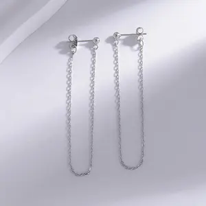 Clou de chaîne de perles en argent sterling 925, gland Long, clou de boule à chaîne unique pour dames et filles