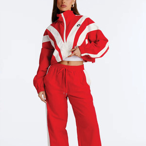 Ensemble de jogging 2 pièces réfléchissant avec bordures, coupe oversize, en nylon Ripstop, comprenant une veste coupe-vent et un pantalon, survêtement léger pour femme avec sweat à capuche - Product Image 4