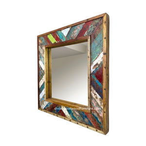 Handcrafted Rustic Eco-Friendly Durable Thick Wall <b>Mirror</b> Patchwork Reclaimed Boat Wood Original Color Living Room Bedroom - Product Image 2