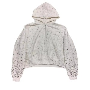 Glitter Print Cropped Hooded <b>Zip</b>-<b>Up</b> Sweatshirt Unisex Oversized Dot Pattern Casual Autumn Knitted Polyester Regular Sleeve - Product Image 4