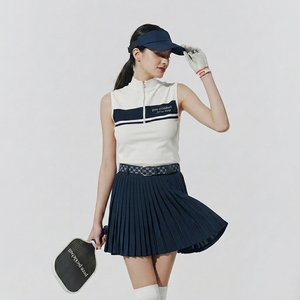 Women's Sleeveless Quarter Zip Performance Pleated Skirt Pickleball <b>Set</b> Quick Dry Summer Customizable Court Dress Solid Short - Product Image 1