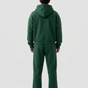 Ensemble de survêtement unisexe vert à capuche avec cordon de serrage, couleur unie, en coton, sweat-shirt et pantalon, tenue décontractée d'hiver, coupe régulière, léger - Product Image 5