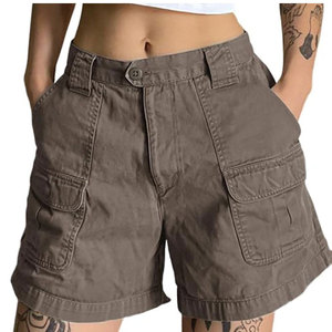 Shorts cargo décontractés pour femmes de haute qualité, 100% coton, multi-poches cargo, taille mi-haute, shorts décontractés - Product Image 1