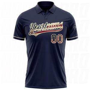 Polo de golf personnalisé bleu marine, drapeau américain vintage, crème, anti-humidité, respirant, pour l'entraînement et les sports - Product Image 2