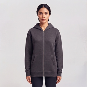 Sudadera con capucha y cremallera para mujer, color gris oscuro, manga larga con bolsillos, chaqueta informal de otoño. - Product Image 1
