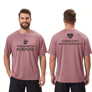 T-shirt de sport à imprimé motivant Dusty Rose, à séchage rapide, respirant, en polyester, pour la remise en forme, la salle de sport, l'entraînement - Product Image 3