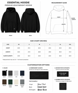 Sweat-shirt à capuche essentiel pour homme, en molleton de coton épais de qualité supérieure, coupe classique, brodé, couleur noir uni - Product Image 5