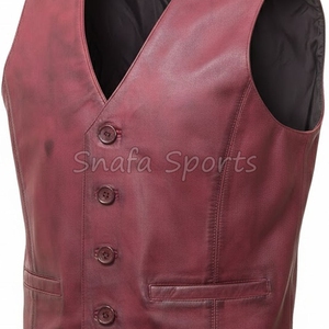 เสื้อกั๊กหนังแท้สไตล์วินเทจสำหรับผู้ชาย แฟชั่นเสื้อไม่มีแขน ขายส่งคุณภาพสูง - Product Image 3