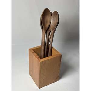 Ensemble de 4 cuillères avec support en bois de manguier et d'acacia, ustensiles de cuisine et de table pratiques et parfaits, couleur noyer, sans danger pour les aliments, avec support - Product Image 6