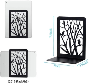 Ensemble d'entretoises à livres décoratives en métal noir, design moderne avec découpe d'oiseau et d'arbre, organisateur de bureau, porte-livres, taille personnalisée - Product Image 2