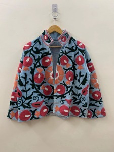Veste en coton brodée florale bohème, col mandarin, manches longues, grande taille, vêtements d'extérieur décontractés pour femmes, automne - Product Image 3