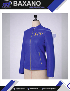 Chaqueta de cuero azul premium de la hermandad Sigma Gamma Rho con letras griegas para miembros de la hermandad y fraternidad SGR, chaqueta para mujer - Product Image 6
