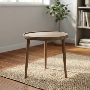 Modern Round Solid <b>Wooden</b> <b>Side</b> <b>Table</b> Midcentury Design Handmade Living Room Furniture - Product Image 1