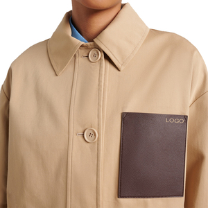 Veste de travail utilitaire beige en coton pour femme, coupe ample, épaules tombantes, boutonnée, en cuir de veau, 100 % coton - Product Image 5
