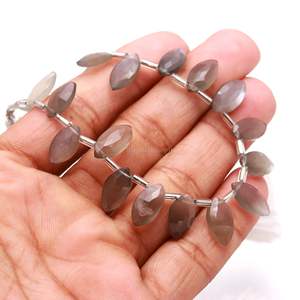 Perles de pierre de lune grise facettées en forme de marquise, pierres précieuses naturelles de pierre de lune grise percées sur le côté, 7x12-8x13MM, pour la fabrication de bijoux - Product Image 2