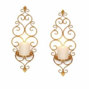 Ensemble de appliques murales en métal doré de luxe, design orné de motifs en spirale, finition artisanale, éclat chaleureux, décoration élégante pour la maison - Product Image 2