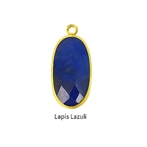 Gold Plated Lapis Lazuli Oval Faceted Pendant Handmade Gemstone Charm 925 Sterling Silver Bezel Jewelry for Necklace Making Wome - Product Image 1