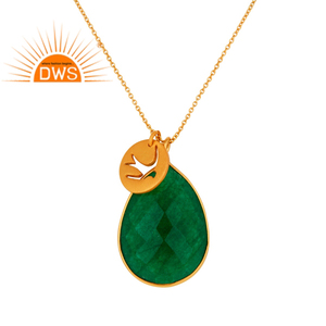 Colgante chapado en oro de 18k hecho a mano, proveedor de joyería, Gema verde de Aventurina, gota de plata, joyería al por mayor - Product Image 3