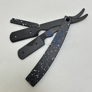 Cuchillo de Afeitar Recto de Acero Inoxidable con Bloqueo Oscilante, Diseño Texturizado, Estilo Gota de Pintura Blanca, Totalmente Negro, el Más Vendido - Product Image 5