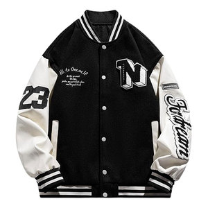 เสื้อแจ็คเก็ตวาร์ซิตี้ผู้ชายสไตล์วินเทจ เสื้อแจ็คเก็ตเบสบอลแบบ Letterman ติดกระดุม สีสันตัดกัน สไตล์บอมเบอร์ สตรีทแวร์ลำลอง สไตล์วิทยาลัย ย้อนยุค สปอร์ต - Product Image 1