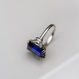 Blue <b>Sapphire</b> Emerald Cut Solitaire Double Claw Cz <b>Ring</b> <b>White</b> <b>Gold</b> Engagement <b>Ring</b> 10K Solid <b>Gold</b> 3 Stone Moissanite <b>Rings</b> - Product Image 3