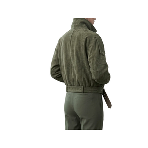 Olive <b>Suede</b> Oversized Moto Bomber <b>Jacket</b> for Men - Product Image 1