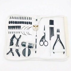 Professional Black Hair Extension Tools <b>Kit</b> – Micro Ring <b>Beads</b> Loop Needle Threader & Hook Pliers Set for Salon & Wholesale Use - Product Image 1