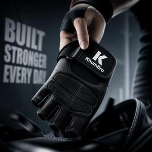 KhumBro Professional Gym Half Finger <b>Weight</b> Lifting <b>Gloves</b> Microfiber Palm Adjustable Wrist Strap High-quality Unisex Custom - Product Image 4
